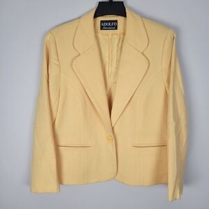 Vintage 100% Pure New Wool Blazer Yellow 12P Adolfo International Womens Spring